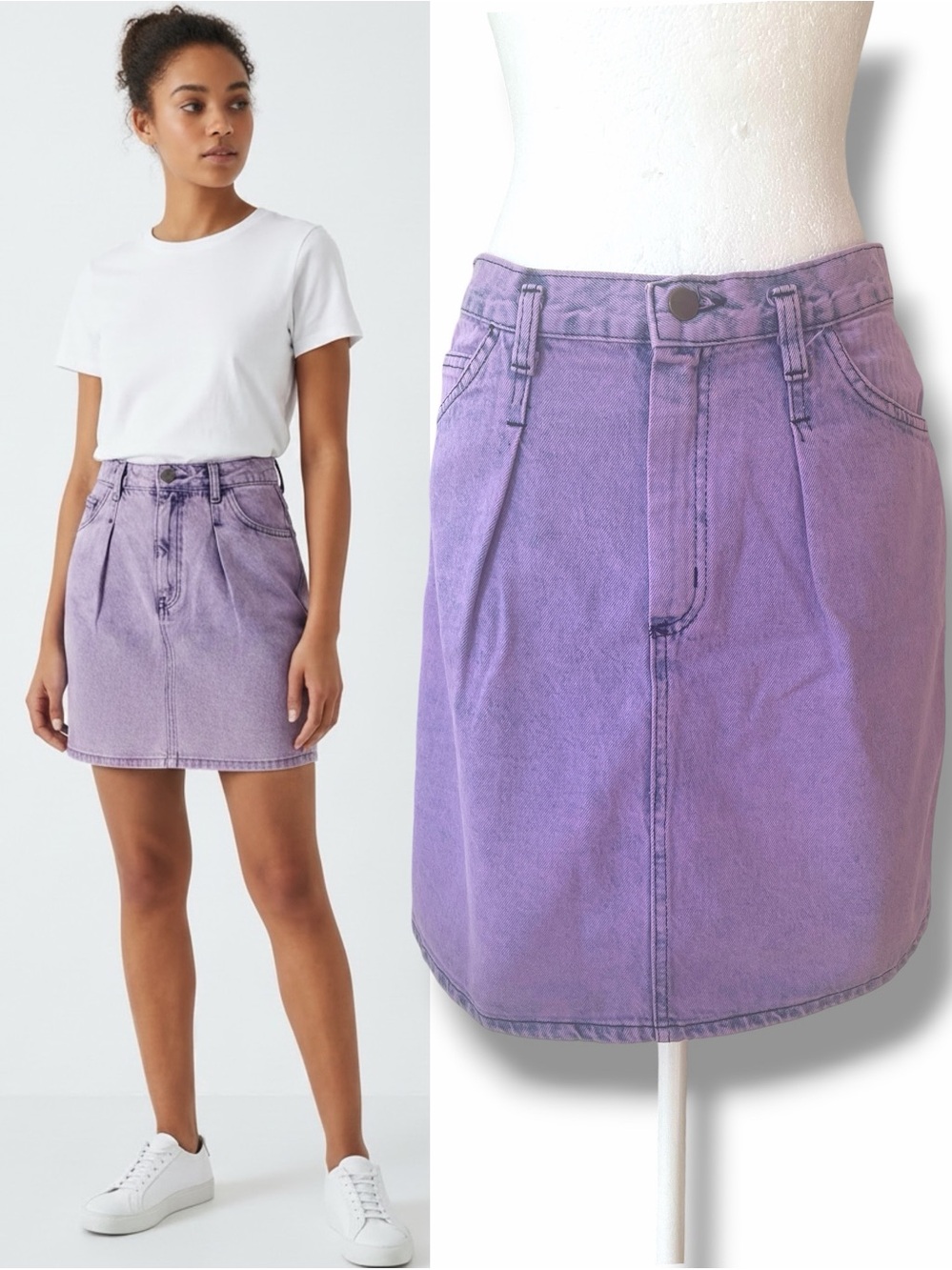 Vtg 90s Gitano Purple Acid Wash Denim Mini Skirt High Waisted Pleated USA M 8